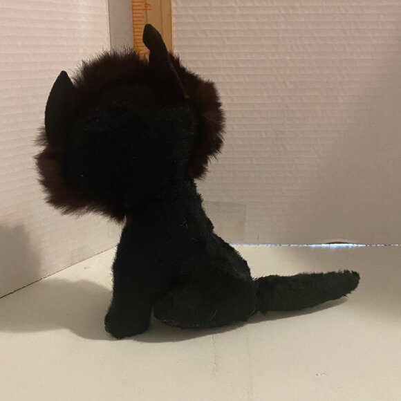 Vtg Mid-Century Black Cat Plush Real Fur Fluffy Face Green Button Eyes 8”x9.5” - Picture 4 of 9